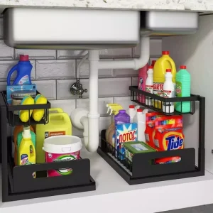 - Set of 2 Under Sink Organizers – Double the Storage, Zero the Mess