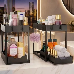 Simple Trending Under Sink Organizer Pull-Out 2-Tier Black New