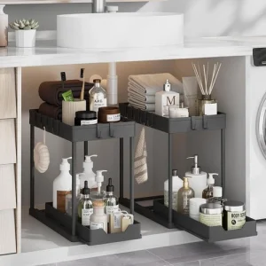 Under Sink Storage 2 Pack 2 Tier Pull Out Cabinet Organizer Black Kitchen