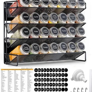 Spice Rack Organizer for Cabinet with 28 Spice Jars, 386 Spice Labels, Magnetic