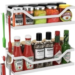 2 Pack Magnetic Spice Rack Fridge Organizer Storage Shelf for Refrigerator White