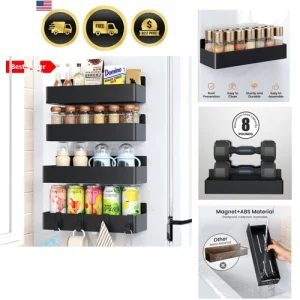 Magnetic Spice Rack for Refrigerator, Kitchen Organizer and Storage Shelf, Bl...