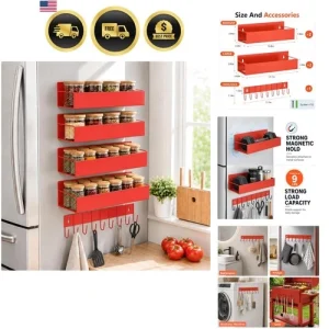 Magnetic Spice Rack 4 Pack with Hook – Heavy-Duty | Iron construction, dust-r...